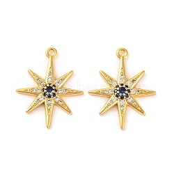 Brass Micro Pave Clear Cubic Zirconia Pendants, Star, Real 18K Gold Plated, 21.9x17.6x3mm, Hole: 1.5mm(KK-U017-10F-G)