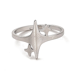 304 Stainless Steel Adjustable Ring, Star, Stainless Steel Color, US Size 6 1/4(16.7mm)(RJEW-Z015-05P)