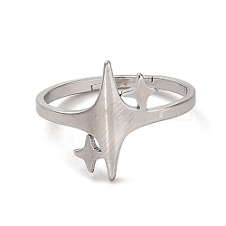 Non-Tarnish 304 Stainless Steel Adjustable Ring, Star, Stainless Steel Color, US Size 6 1/4(16.7mm)(RJEW-Z015-05P)