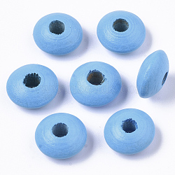 Dyed Natural Beech Wood Beads, Rondelle, Deep Sky Blue, 12x6mm, Hole: 3~4mm, about 1600pcs/500g(WOOD-T015-43B)