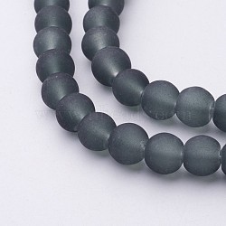 Transparent Glass Bead Strands, Frosted, Round, Gray, 8mm, Hole: 1~1.6mm, about 99pcs/strand, 31.4 inch(X-GLAA-S031-8mm-12)
