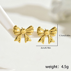 Stainless Steel Bowknot Stud Earrings for Women, Versatile and Elegant, Golden, 17x20mm(AV6319)