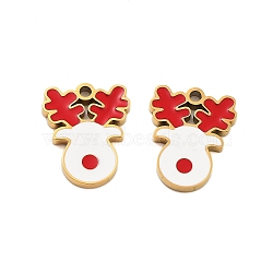 Ion Plating(IP) 304 Stainless Steel Pendants, Christmas Theme Enamel Charms, Golden, Deer, 12.5x10x1mm, Hole: 1.2mm(STAS-S140-02B)