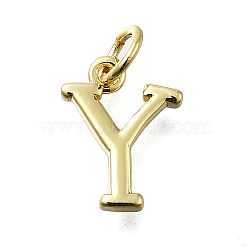 Brass Pendants, With Jump Ring, Long-Lasting Plated, Lead Free & Cadmium Free, Rack Plating, Real 18K Gold Plated, Letter Y, 12x9x2mm, Hole: 3mm(KK-K400-51G-Y)