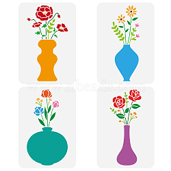 4Pcs 4 Styles PET Hollow Out Drawing Painting Stencils, for DIY Scrapbook, Photo Album, Vase Pattern, 297x210mm, 1pc/style(DIY-WH0395-0003)