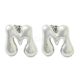 Rack Plating Brass Earrings, Cadmium Free & Lead Free, Long-Lasting Plated, Stud Earrings, Alphabet, Platinum, Letter M, 14x14mm(EJEW-S222-01P-M)