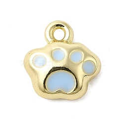 Alloy Enamel Charms, Rack Plating, Long-Lasting Plated, Lead Free & Cadmium Free & Nickel Free, Light Gold, Paw Print Charm, Light Sky Blue, 8x7.5x3mm, Hole: 1mm(PALLOY-K020-22G-02)