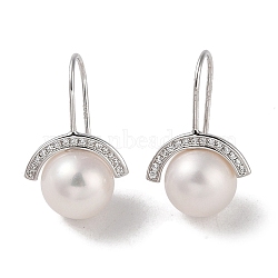 Anti-Tarnish Sterling Silver Dangle Earrings, with Natural Pearl and Cubic Zirconia, Jewely for Women, Half Round, 21x13.5mm(EJEW-C087-05A-P)