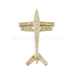 Plane Rack Plating Brass Micro Pave Cubic Zirconia Pendants, Long-Lasting Plated, Lead Free & Cadmium Free, Real 18K Gold Plated, 38x24.5x6.5mm, Hole: 3.5x5mm(KK-Z074-21G)