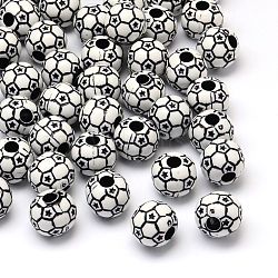 FootBall/Soccer Ball Craft Style Acrylic Beads, Sports Beads, Black, 12mm, Hole: 4mm(X-SACR-R886-06A)