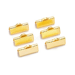 Iron Ribbon Crimp Ends, Golden Color, about 8mm long, 16mm wide, hole: 1mm(E183-G)