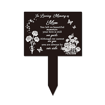Acrylic Garden Stake, Ground Insert Decor, for Yard, Lawn, Garden Decoration, Rectangle with Memorial Words, Flower Pattern, 275x190mm