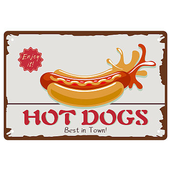 Iron Sign Posters, for Home Wall Decoration, Rectangle with Word Hot Dog Best In Twon, Food Pattern, 300x200x0.5mm