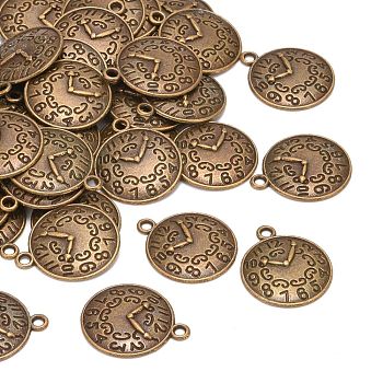 Tibetan Style Zinc Alloy Clock Pendants, Cadmium Free & Nickel Free & Lead Free, Antique Bronze, 21.5x18x2.5mm, Hole: 2mm