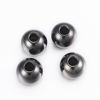 304 Stainless Steel Beads, Round, Electrophoresis Black, 6x5mm, Hole: 2mm