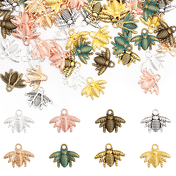 CHGCRAFT 128Pcs 8 Colors Tibetan Style Alloy Pendants, Bees, Mixed Color, 15.5x20x2mm, Hole: 2mm, 16pcs/color