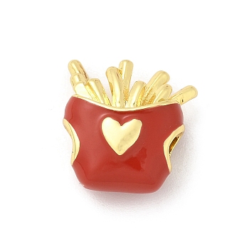 Brass Enamel Beads, Lead Free & Cadmium Free, Real 18K Gold Plated, French Fries, 14x13x6.5mm, Hole: 3.3x3mm