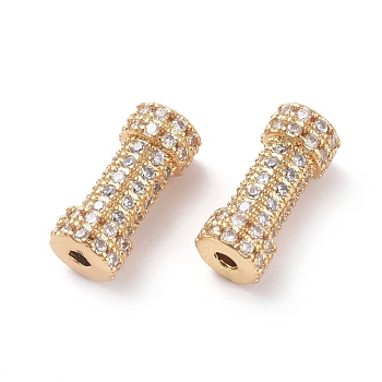 Brass Micro Pave Clear Cubic Zirconia Beads, Tube, Golden, 14x6mm, Hole: 1mm
