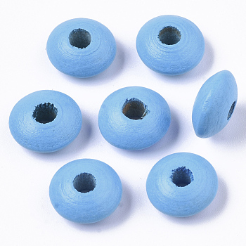 Dyed Natural Beech Wood Beads, Rondelle, Deep Sky Blue, 12x6mm, Hole: 3~4mm, about 1600pcs/500g