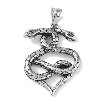 Viking 316 Surgical Stainless Steel Pendants, Snake Charm, Antique Silver, 44x31x4.5mm, Hole: 9x4.5mm