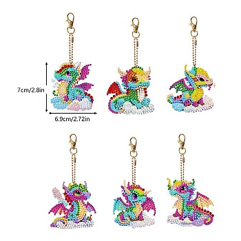Dragon Diamond Painting Pendant Decoration Kits, Including Acrylic Board, Pendant Decoration Clasp, Bead Chain, Rhinestones Bag, Diamond Sticky Pen, Tray Plate and Glue Clay, Mixed Color, 70x69mm