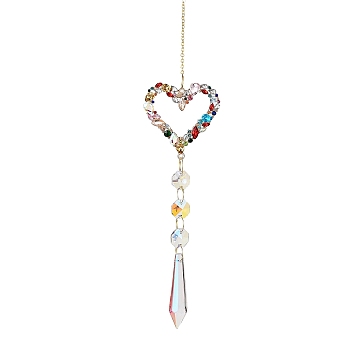 Alloy Rhinestone Hanging Ornaments, Glass Cone Tassel for Home Garden Outdoor Decorations, Heart, 398mm