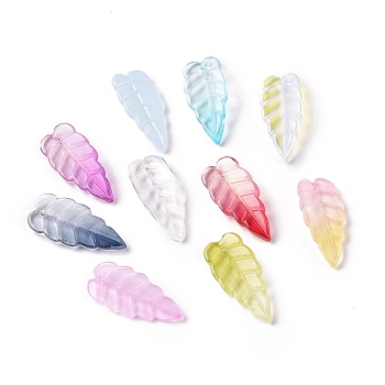 Electroplate Transparent Glass Pendant, Leaf, Mixed Color, 23x10x3mm, Hole: 1.2mm