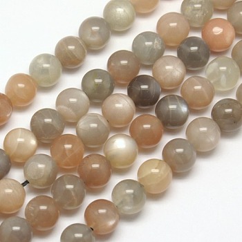 Natural Multi-Moonstone Beads Strands, Moonstone & Sunstone Beads, Round, 12mm, Hole: 1mm, about 33pcs/strand, 15.7 inch