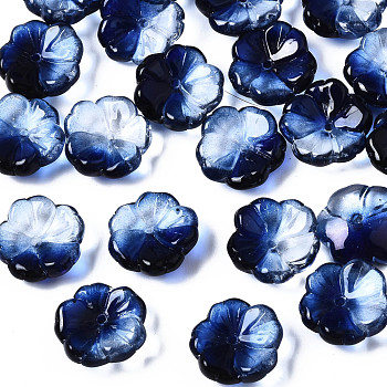 Transparent Spray Painted Glass Beads, Flower, Dark Blue, 15x15x6mm, Hole: 1.2mm