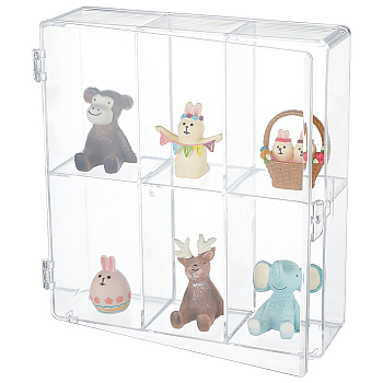 6 Grids Plastic Model Organizer Display Case, Minfigures Storage Box for Building Block, Action Figures, Rectangle, Clear, 20x5.6x20.6cm