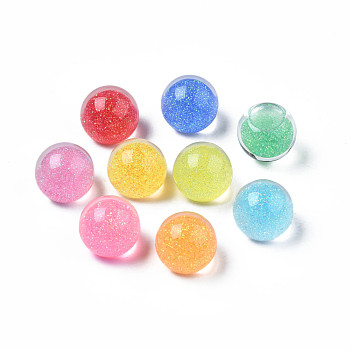 Translucent Acrylic Cabochons, with Glitter Powder, Round, Mixed Color, 14x12.5mm