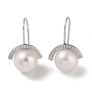 Sterling Silver Dangle Earrings, with Natural Pearl and Cubic Zirconia, Jewely for Women, Half Round, 21x13.5mm