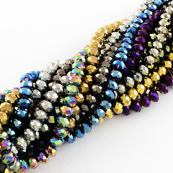 Electroplate Glass Bead Strands, Faceted, Rondelle, Mixed Color, 10x7.5~8mm, Hole: 1mm, about 70~72pcs/strand, 20.8 inch