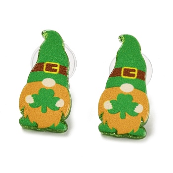 Saint Patrick's Day Theme Acrylic & 304 Stainless Steel Stud Earring for Women Men, Gnome, 23.5x11.5mm