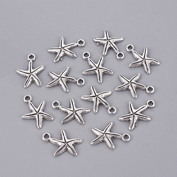 Tibetan Style Alloy Pendants, Cadmium Free & Lead Free, Starfish/Sea Stars, Antique Silver, 17x13x2mm, Hole: 1.5mm, about 1450pcs/1000g