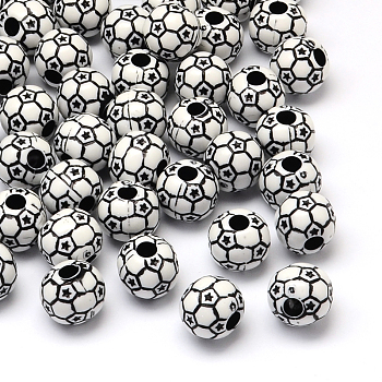 FootBall/Soccer Ball Craft Style Acrylic Beads, Sports Beads, Black, 12mm, Hole: 4mm