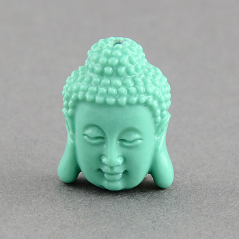 Synthetic Coral Beads, Dyed, Buddha Head, Aquamarine, 28x20x11.5mm, Hole: 2mm
