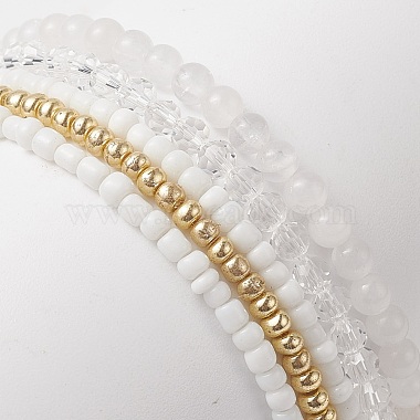 4Pcs 4 Style Natural White Jade & Glass Beaded Stretch Bracelets Set(BJEW-JB09227)-6