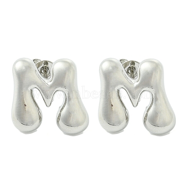 Letter M Brass Stud Earrings