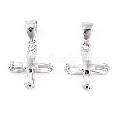 Real Platinum Plated Clear Cross Sterling Silver+Cubic Zirconia Pendants