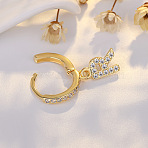 Brass Micro Pave Clear Cubic Zirconia Hoop Earrings, Golden, Letter R, 24x7mm(WGE85EC-18)