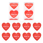 2Roll Heart with Thank You Roll Stickers, Self-Adhesive Paper Gift Tag Stickers, for Party Decorative Presents Thaksgiving Day, Red, 25x25x0.1mm, 2roll/set(DIY-TA0013-58C)