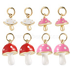 8Pcs 4 Styles Real 18K Gold Plated Rack Plating Brass Enamel Charms, with Jump Ring, Long-Lasting Plated, Lead Free & Cadmium Free, Mushroom Charm, Mixed Color, 9~15x7.5~10mm, Hole: 3mm, 2pcs/style(FIND-TA0006-02)