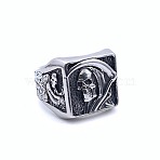 304 Stainless Steel Finger Rings for Men, Skull, Antique Silver, US Size 8(18.1mm)(FS-WGDAB90-07)