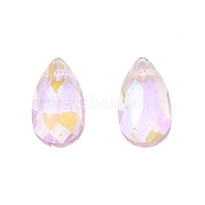 Pointed Back Electroplate Faceted Glass Pendants, Teardrop, Pink, 16x9x5mm, Hole: 1.2mm(EGLA-N006-054)