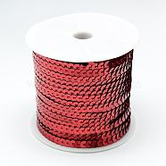 Plastic Paillette Beads, Sequins Beads, Ornament Accessories, Flat Round, Red, 6mm, about 100yards/roll(PVC-Q085-6mm-3)