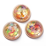 (Defective Closeout Sale: Yellowing), Resin Cabochons, with Paillette & Brass Findings, Dome/Half Round, Light Gold, Colorful, 15x7.5mm(CRES-XCP0001-09)