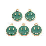 Alloy Enamel Charms, Cadmium Free & Lead Free, Smiling Face, Light Gold, Teal, 14.5x12x1.5mm, Hole: 1.5mm(ENAM-S121-165J-RS)