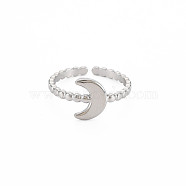 Non-Tarnish 304 Stainless Steel Moon Open Cuff Ring for Women, Stainless Steel Color, US Size 7(17.3mm)(RJEW-S405-224P)