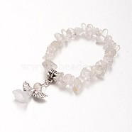 Natural Crystal Kids Bracelets, with Acrylic Bead and Antique Silver Alloy Findings, Lovely Wedding Dress Angel Dangle, 39mm(BJEW-JB02062-01)